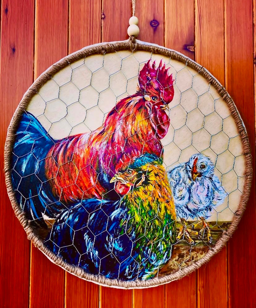 Quadro famiglia nel pollaio